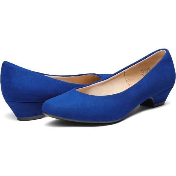 Dream Pairs Women's Royal Blue Closed Pointed Toe Low Chunky Heel Pump Shoes - Picture 5 of 7